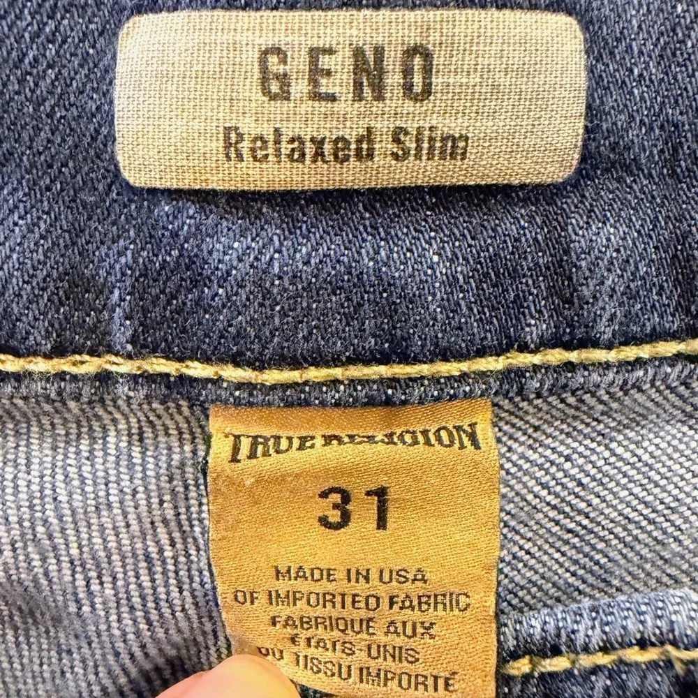 True Religion Jeans Mens Tag 31x32 Blue Geno Straight Slim Fit Denim Stretch USA